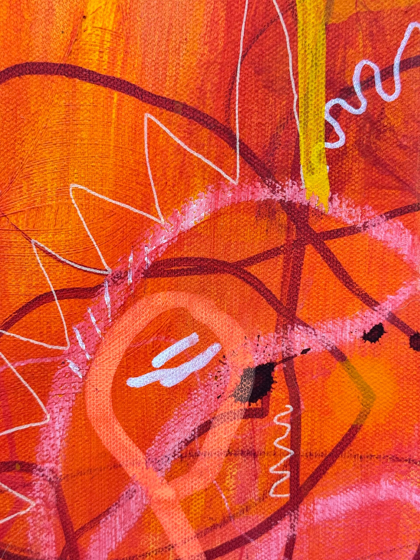 Bright, colorful abstract painting titled "She's Still In There" by Marisa Gouda, capturing childhood wonder.