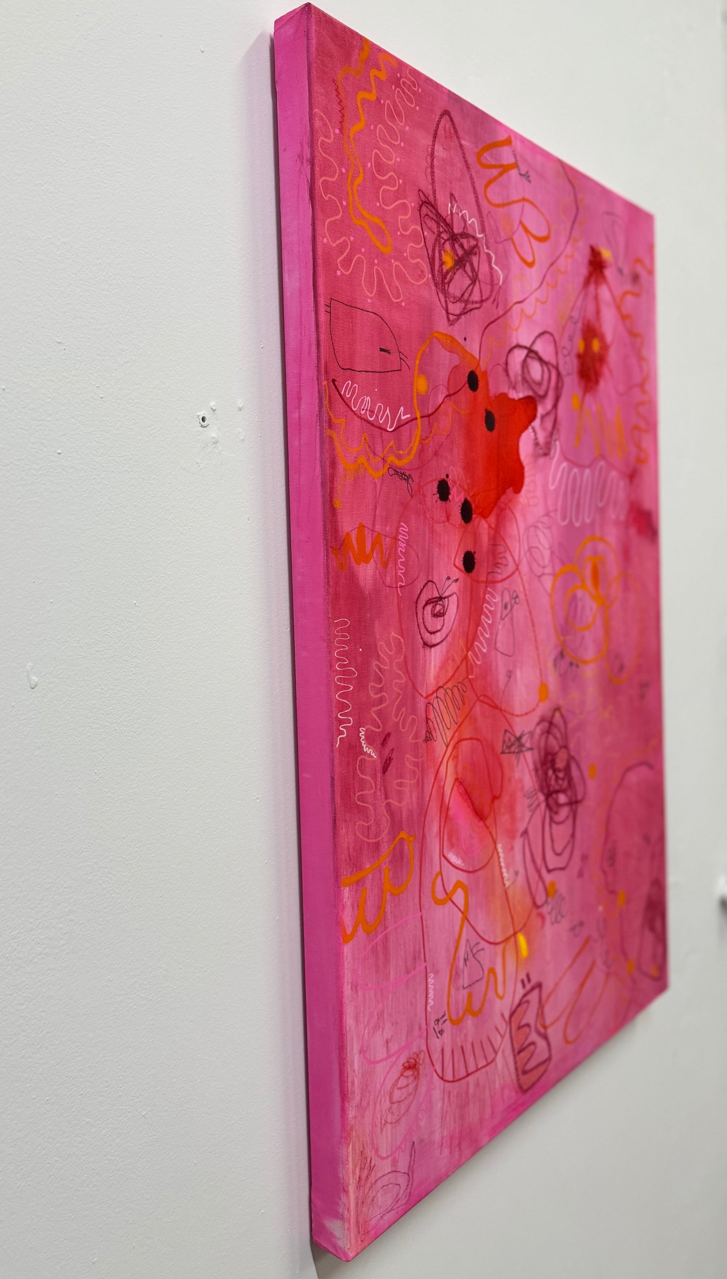 Playful and vivid abstract painting titled "Permission Not Required" by Marisa Gouda, inspired by inner freedom.