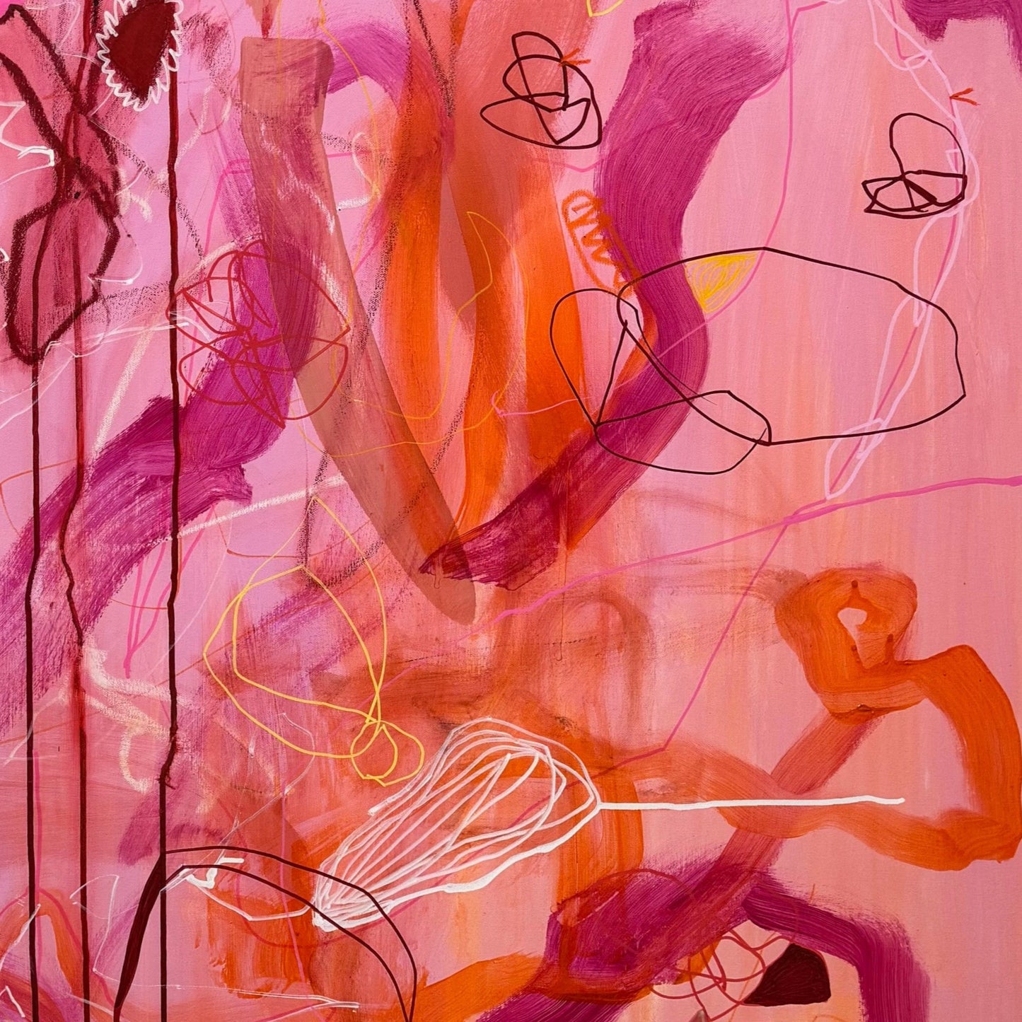 Abstract mixed media artwork titled "Say That Again" by Marisa Gouda, bold and energetic.