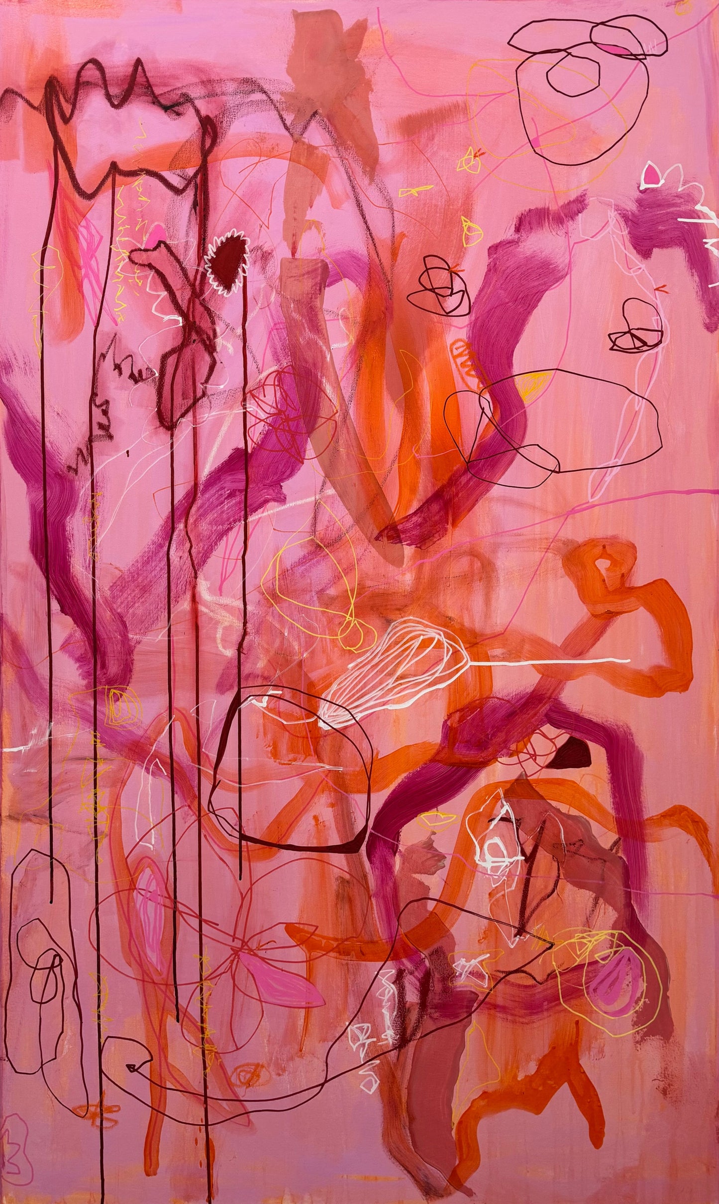 Abstract mixed media artwork titled "Say That Again" by Marisa Gouda, bold and energetic.