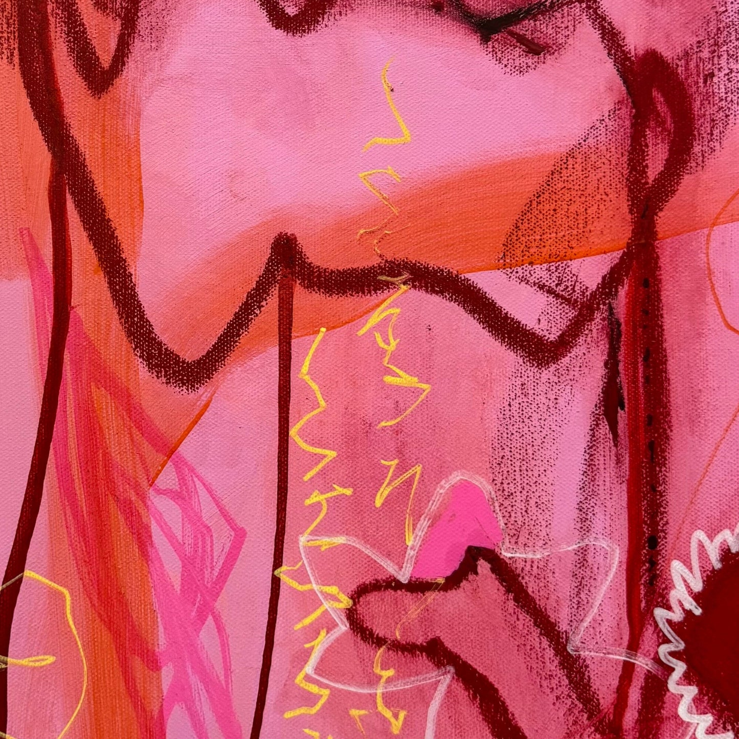 Abstract mixed media artwork titled "Say That Again" by Marisa Gouda, bold and energetic.