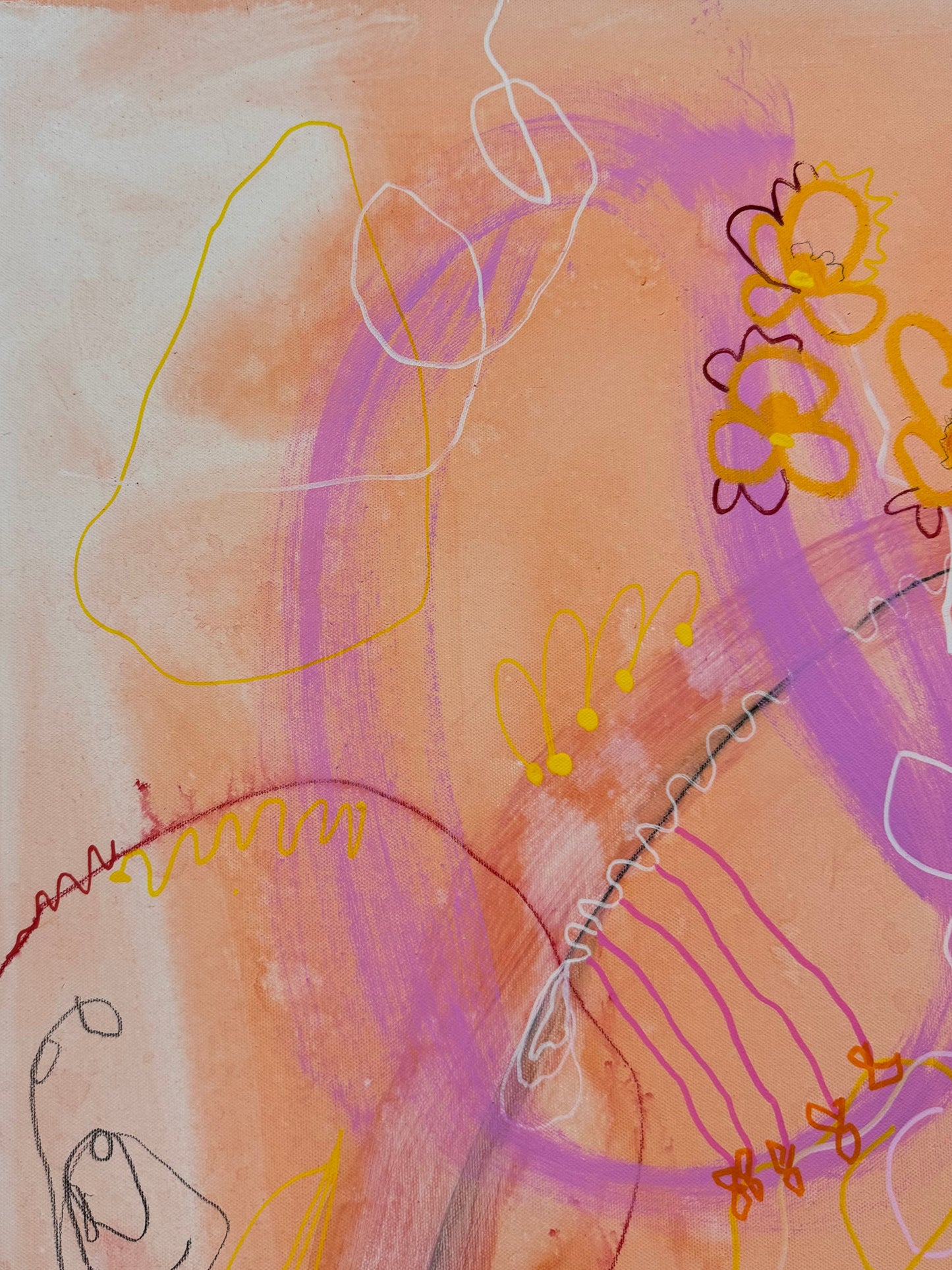 Abstract mixed media artwork titled "But Louder This Time" by Marisa Gouda, vibrant and expressive.