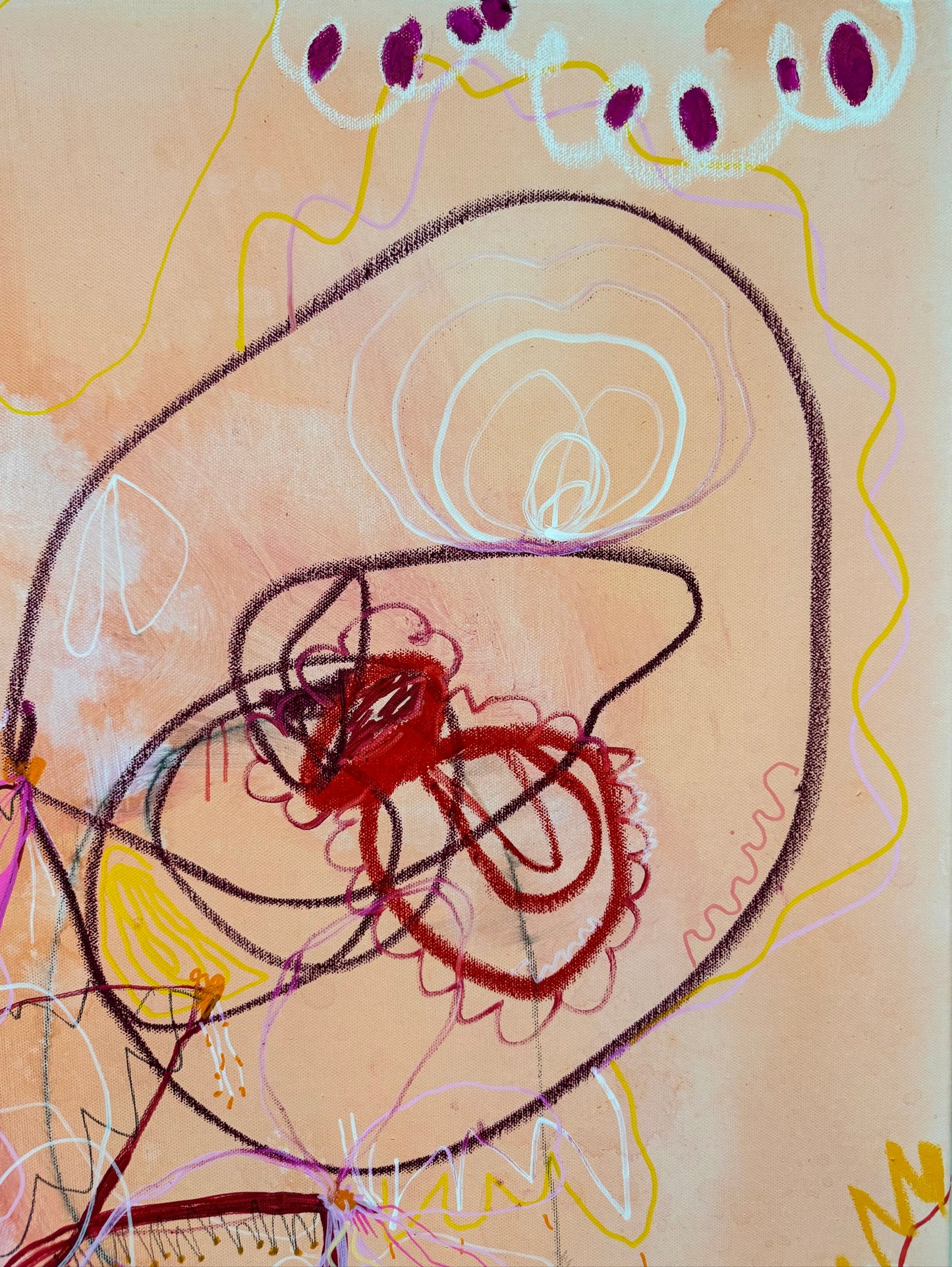 Abstract mixed media artwork titled "But Louder This Time" by Marisa Gouda, vibrant and expressive.