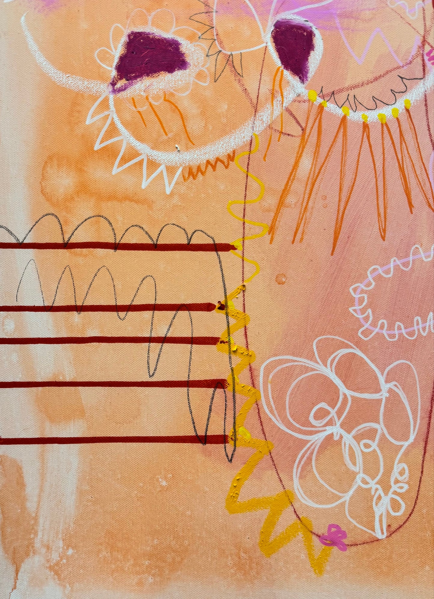 Abstract mixed media artwork titled "But Louder This Time" by Marisa Gouda, vibrant and expressive.