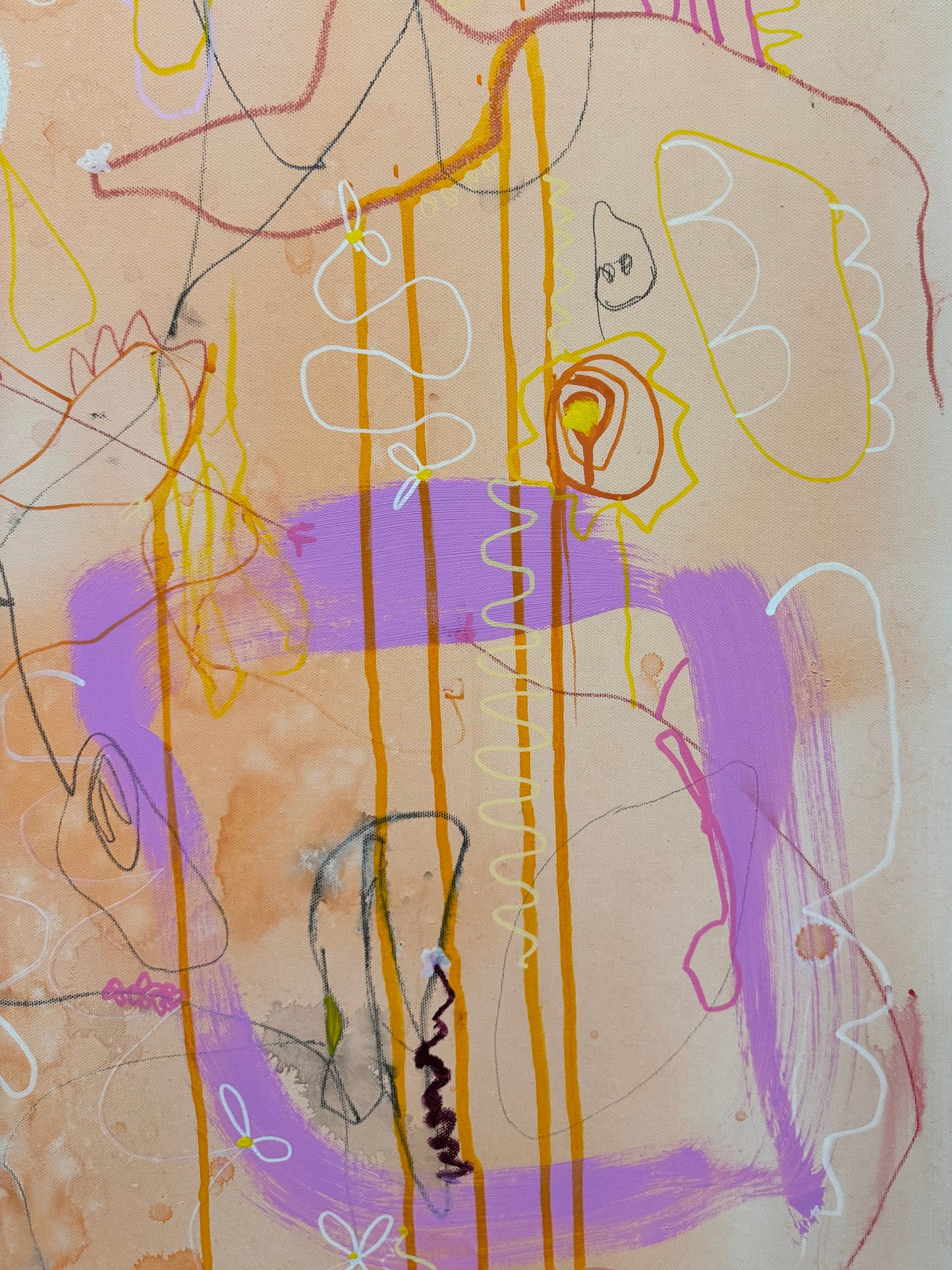 Abstract mixed media artwork titled "But Louder This Time" by Marisa Gouda, vibrant and expressive.