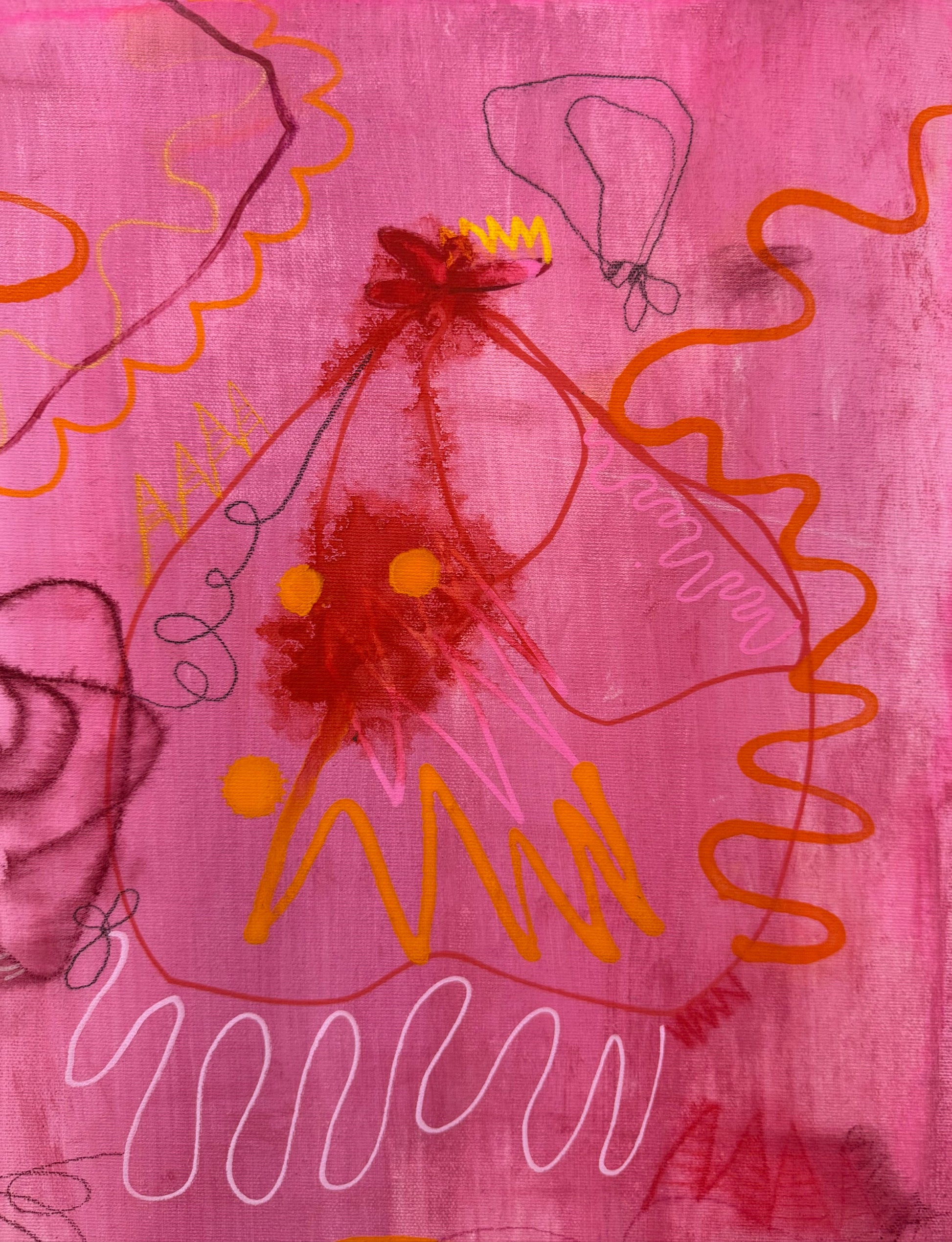 Playful and vivid abstract painting titled "Permission Not Required" by Marisa Gouda, inspired by inner freedom.