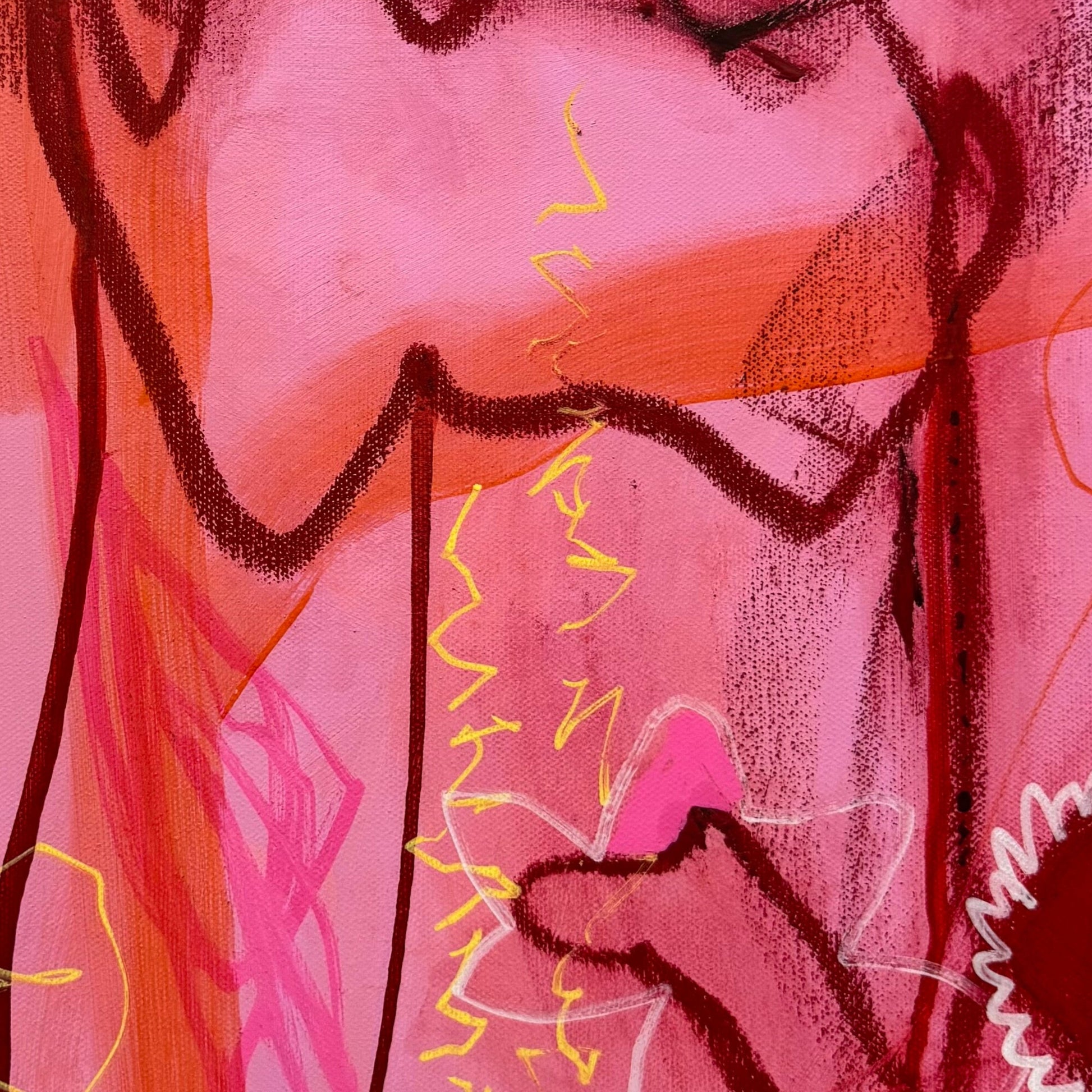 Abstract mixed media artwork titled "Say That Again" by Marisa Gouda, bold and energetic.