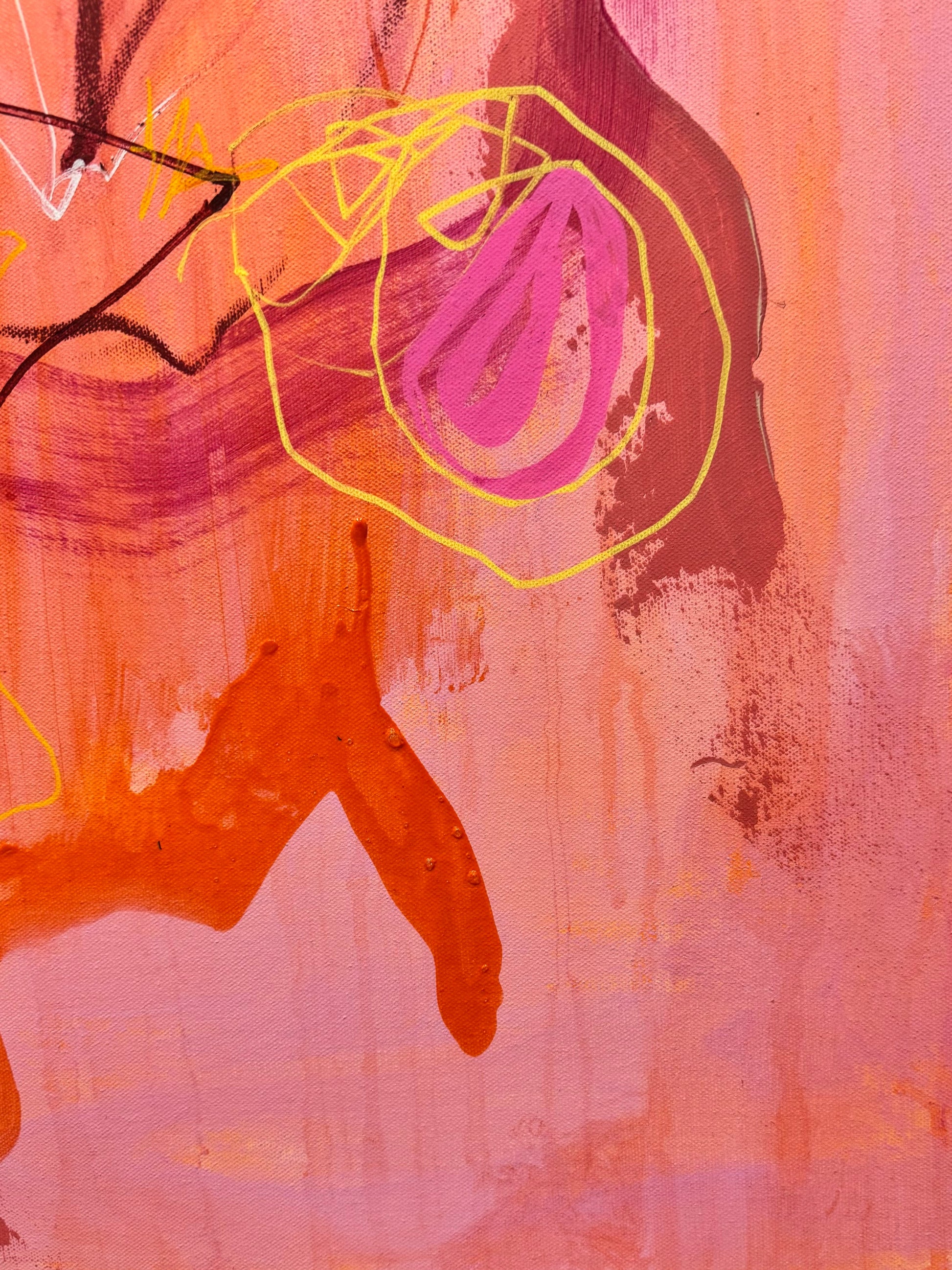 Abstract mixed media artwork titled "Say That Again" by Marisa Gouda, bold and energetic.