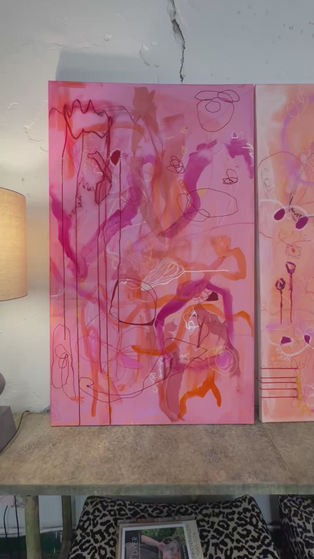 A video of abstract mixed media artwork titled "Say That Again" and "But Louder This Time" by Marisa Gouda, bold and energetic.