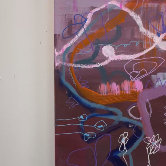 A video of abstract artwork titled "The Road Less Travelled" by Marisa Gouda, exploring choices and alternate paths.