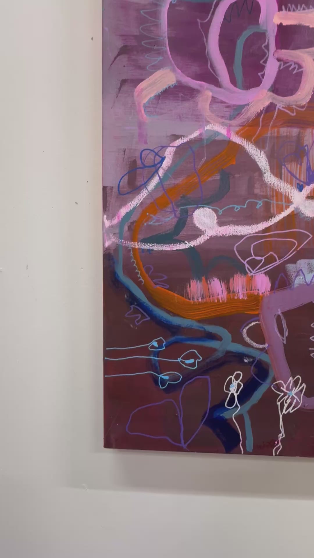 A video of abstract artwork titled "The Road Less Travelled" by Marisa Gouda, exploring choices and alternate paths.