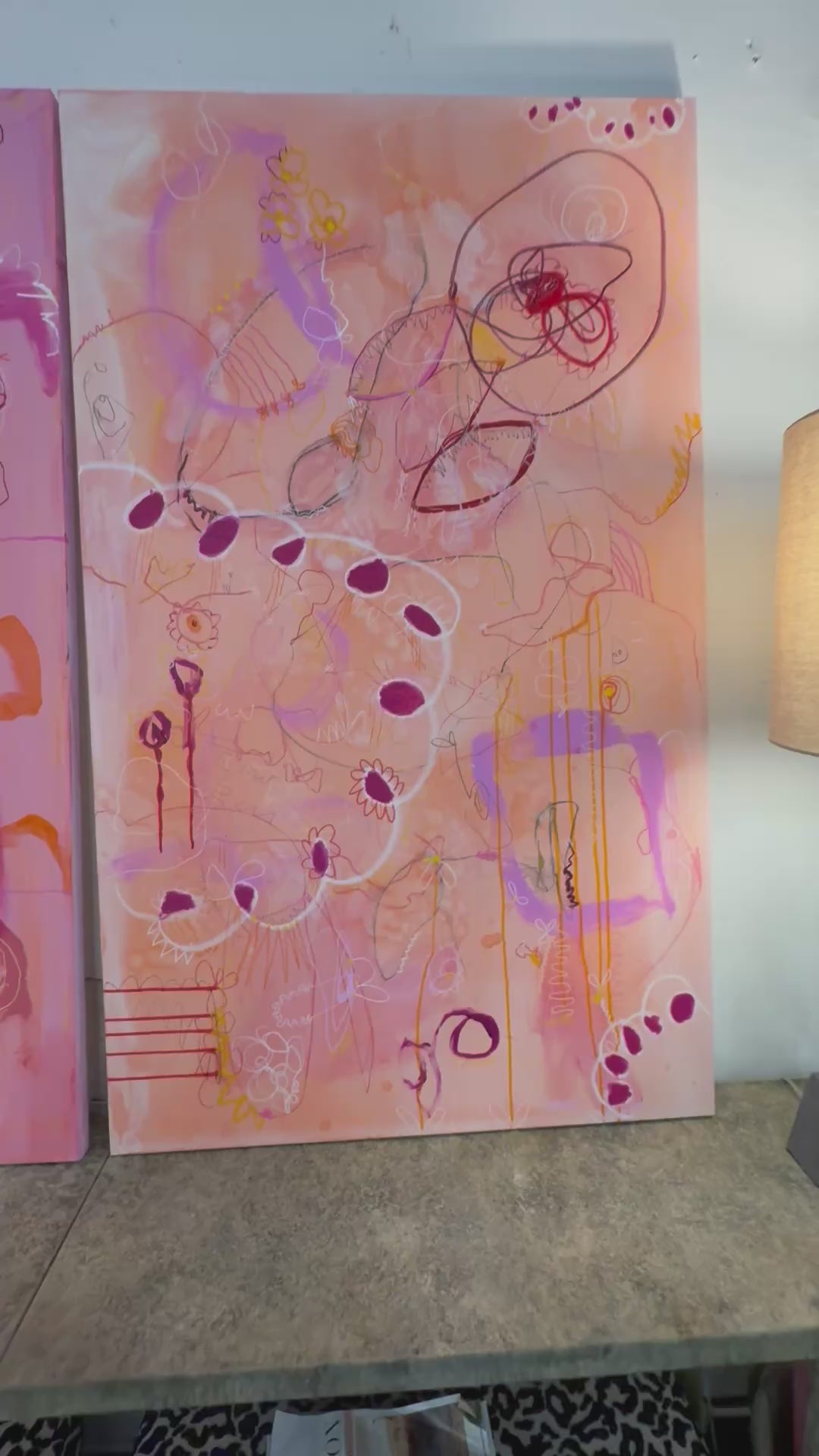 A video of abstract mixed media artwork titled  "Say That Again" and "But Louder This Time" by Marisa Gouda, vibrant and expressive.